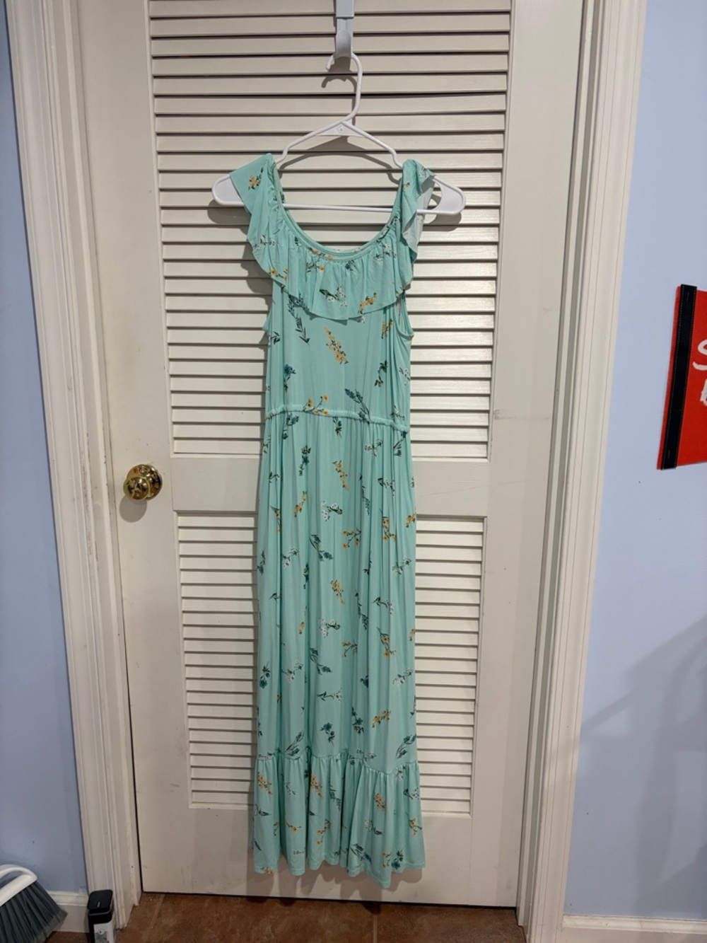 Girls Mint Floral Ruffle Maxi Dress